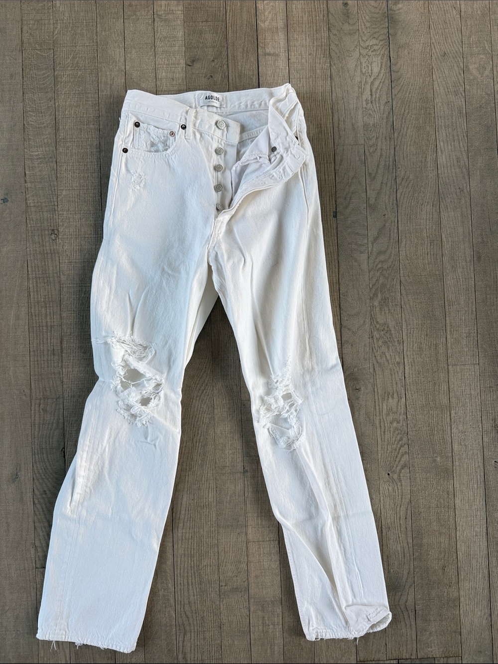 Agolde White 90s Distressed Straight Jeans